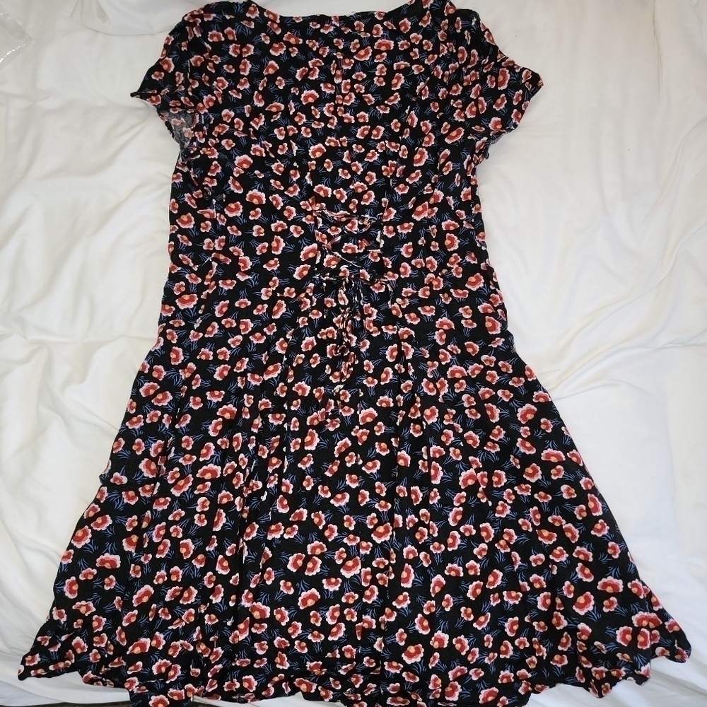 Band of gypsies viscose black red floral corset lace back button down dress M - Picture 4 of 13